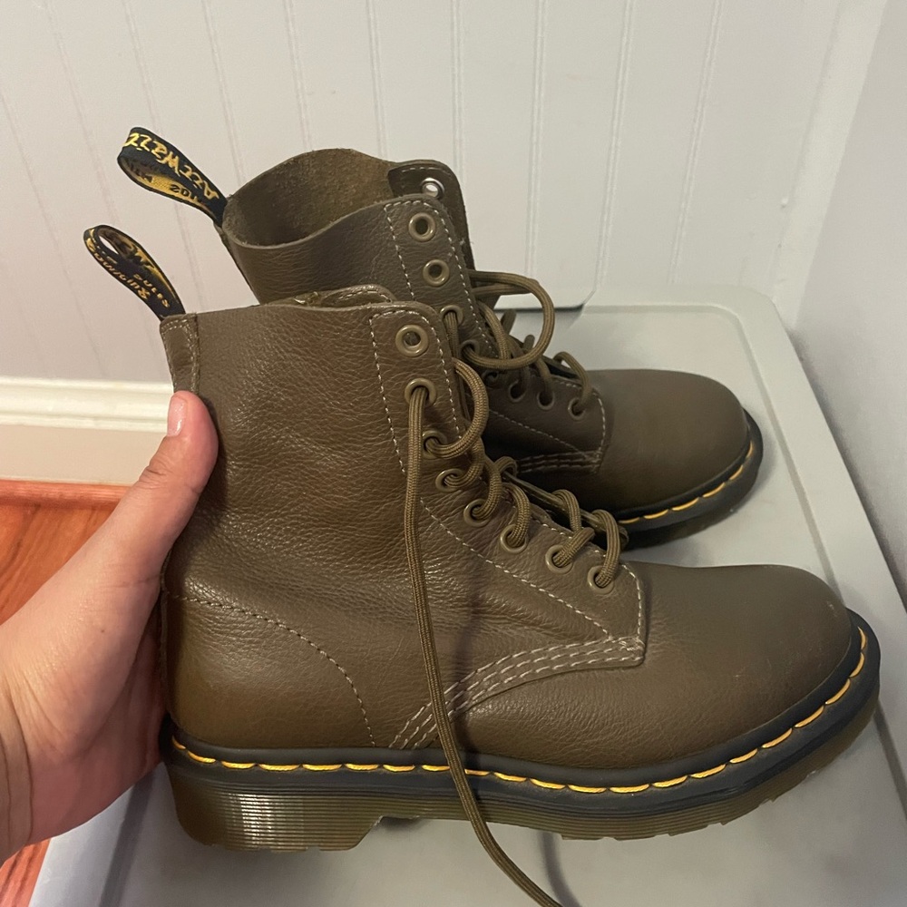Dr. Martens Olive Leather Boots